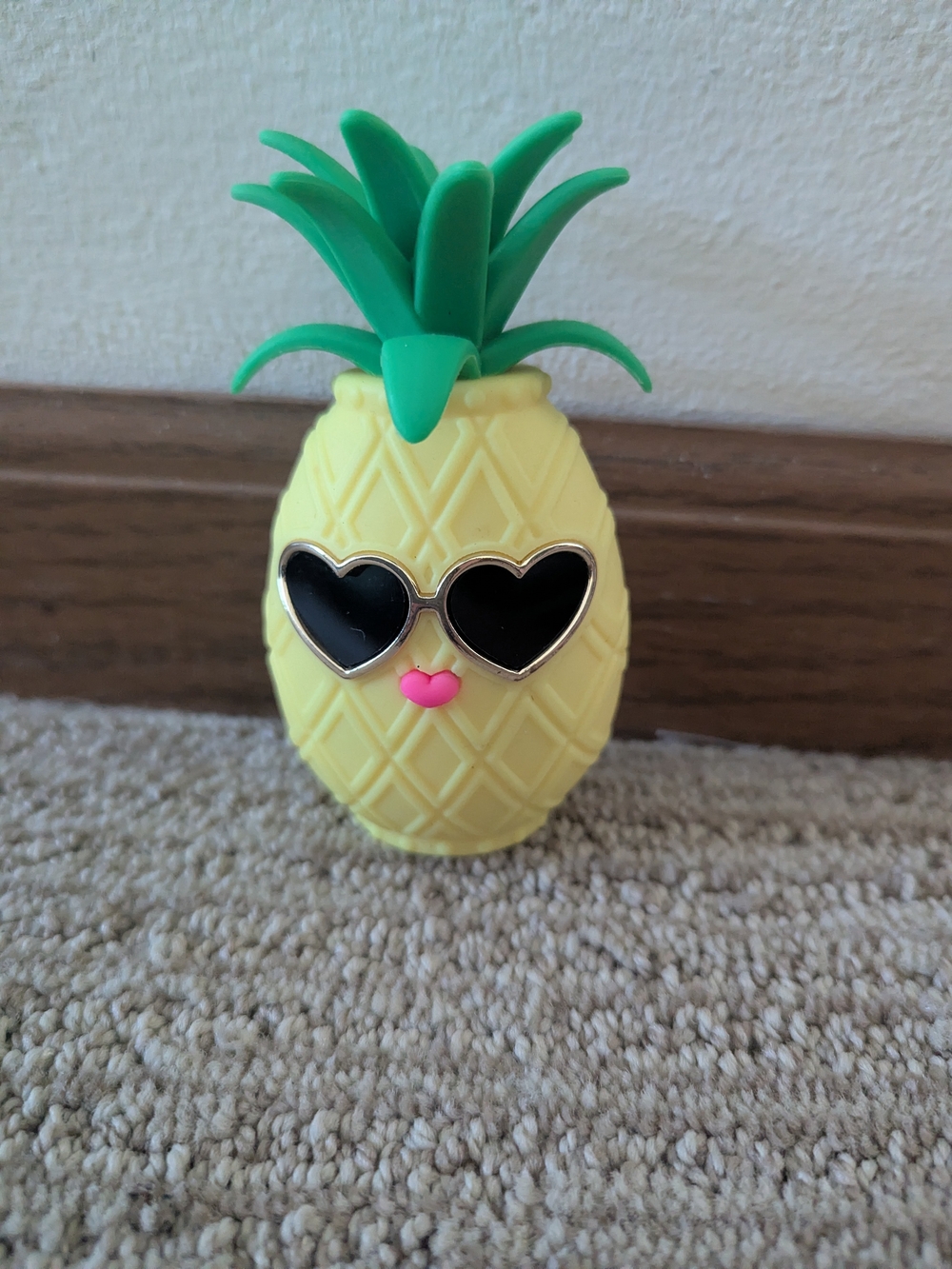 Decorative Yellow Pineapple Figurine with Green Top and Black Heart Sunglasses
